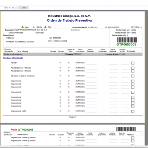 SoftMant, ejemplo de impresión de OT Preventiva