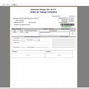 SoftMant, ejemplo de impresión de OT Correctiva